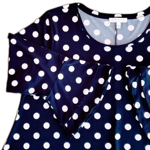 Chaus Women Oversized Blouse 3/4 Bell Sleeves Blue White Dots XXL - Picture 4 of 8